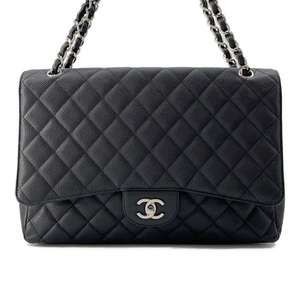 Chanel Matelasse 30 Big Single Flap Caviar Double Chain Bag Black